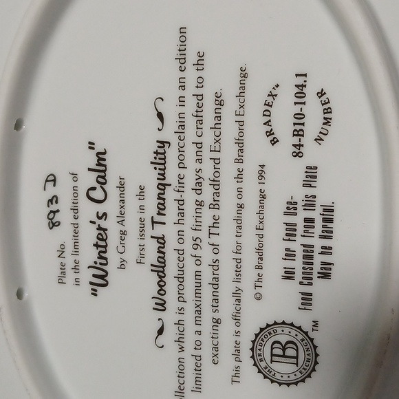 Winter's Calm Collecter Plate 1st Issue Bradford Exchange - Picture 3 of 7